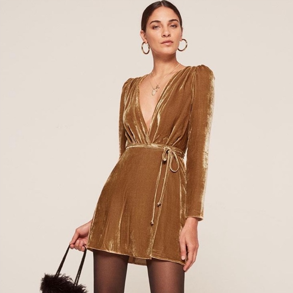 NWT Reformation Chrissy Dress in Gold, XS